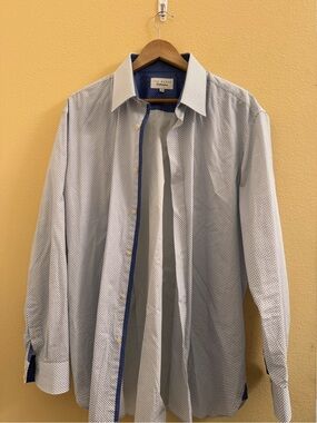 Ted Baker White Micro-Pattern Dress Shirt with Navy Trim